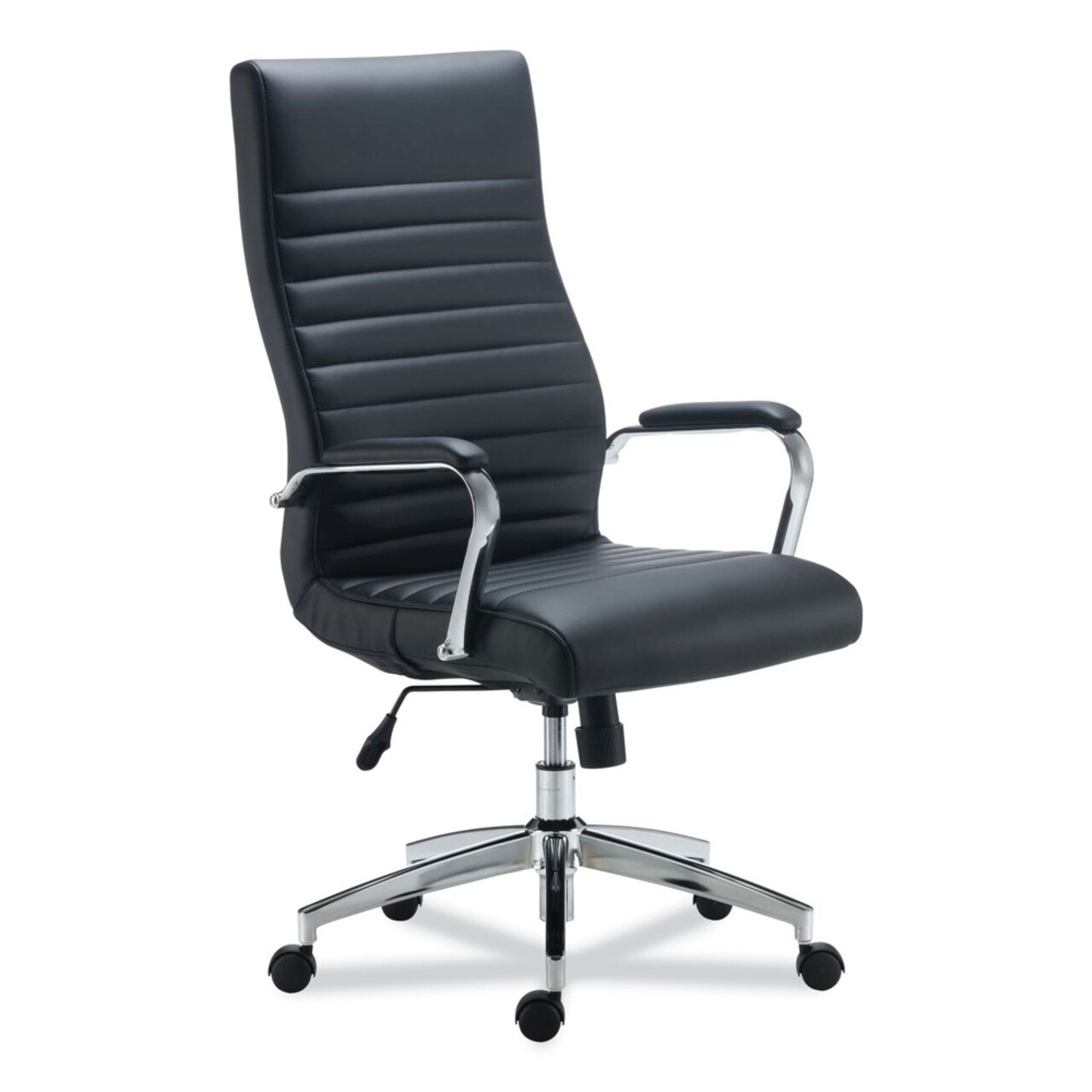 Alera Eddleston Leather Manager Chair Supports Up to 275 lbs. - Black Seat/Back, Chrome Base